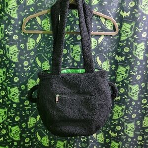 Lady Moon Black & Green Witch Cauldron Sherpa Cozy Purse Bag